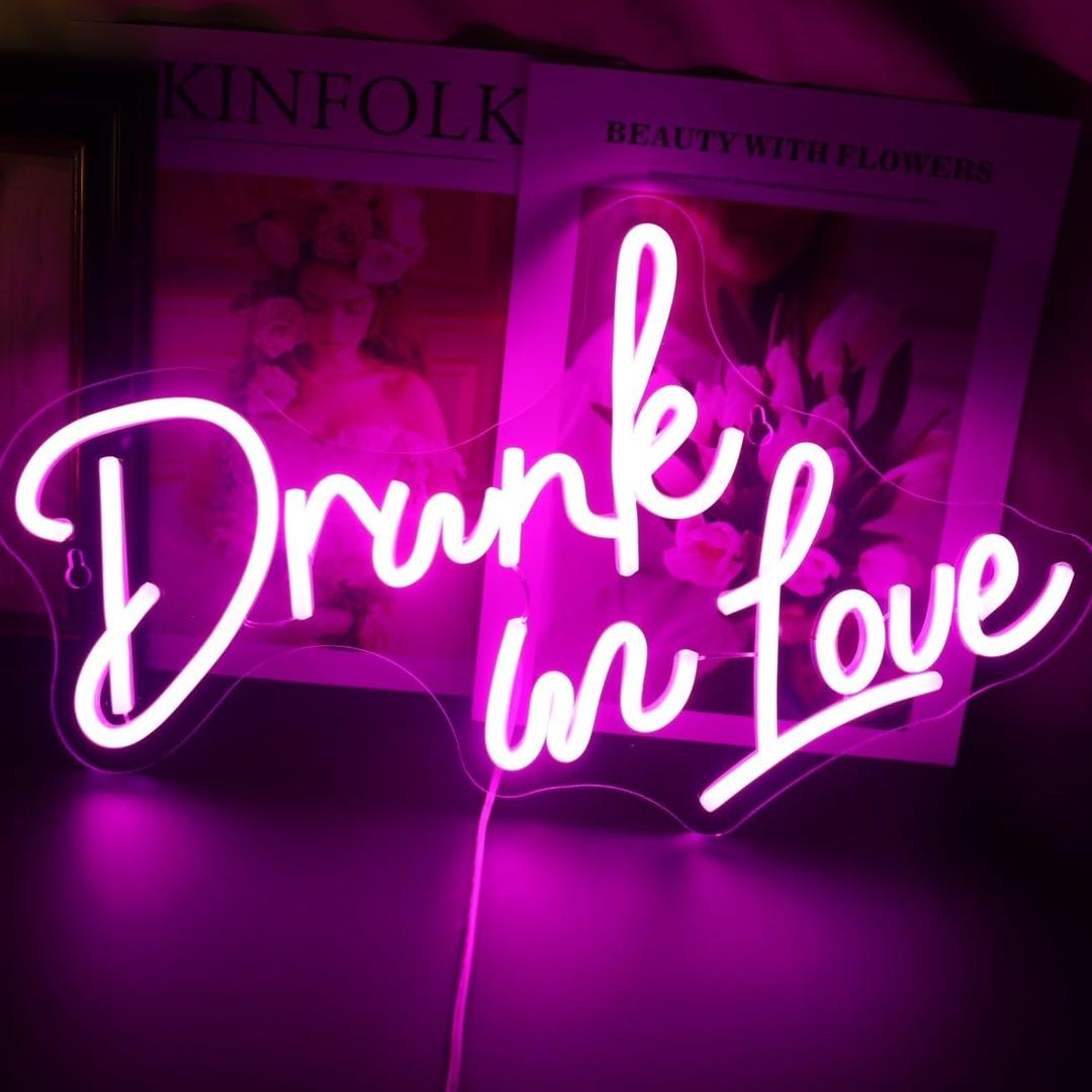 Drunk in love Neon Signs Pink Neon Lights USB Switch Operated Led Sign Letters for Room Home Bar Art Wall Decor Party Wedding Engagement Valentines Day Christmas Gifts (Pink)