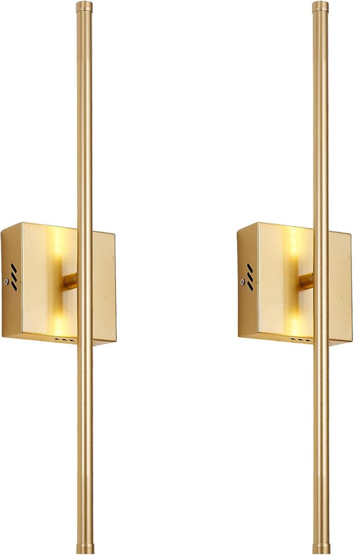 KARTOOSH 20.4 Inch Hardwired Wall Sconces Set of Two, 3000K Warm White Dimmable Modern Wall Sconces, 350 Rotate LED Light Fixtures Wall Lamp for Bathroom Living Room Bedroom Bedside, Gold