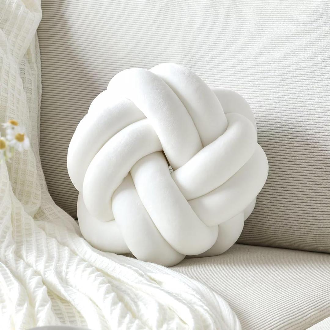 Knot Pillow Ball, Soft Home Decorative Throw Pillows Cushion, Round Changeability Knotted Pillows, Modern Home Handmade Cushions for Bedroom, Sofa, Couch (8 Inch, White) (Small-8 Inch)