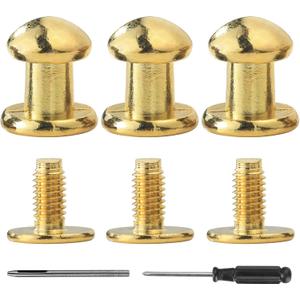 YORANYO 30 Sets 8MM Round Head Button Stud for Leather Chicago Screws Spikes and Stud Leather Rivets Screws Button Rivets for Repair and Decorate Clothing Shoes Belts Bags Dog Collars (Gold)