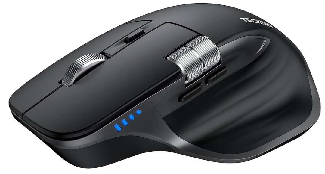 TECKNET Wireless Mouse, Bluetooth Mouse (BT5.3/5.0 & 2.4G) Rechargeable Ergonomic Optical Mouse with 6 Adjustable DPI, Side Scroll, Quiet Clicks, USB A Receiver, 7 Buttons, Wide Compatibility  Black