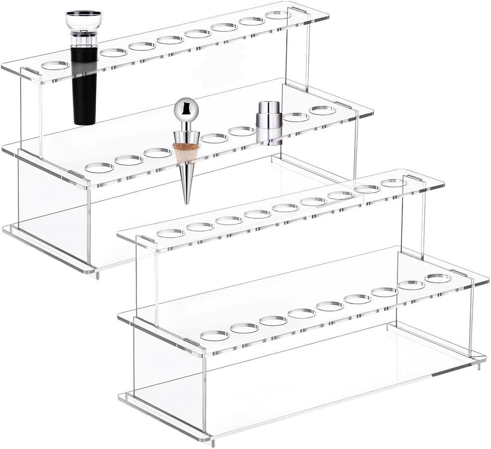 UNICRAFTALE 2 Sets Wine Bottle Stopper Display Stairs 18 Slot Clear Acrylic 2 Tier Riser Wine Stopper Holder Wine Stopper Display Stand Rack for Countertop 9.44"Lx3.93"Wx4.72"H