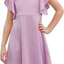 GORLYA Girl's Flutter Sleeve Stretchy A-Line Swing Flared Skater Party Dress with Pockets for 4-12 Years Kids (Pink)