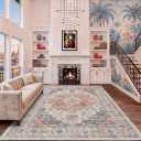 Temedara Area Rug 8x10 Washable Rugs, Large Rugs for Bedroom Living Room, Vintage Non-Slip, Stain Resistant, Low Pile Soft Carpet for Dining Room, Kitchen, Home Office, Pet Friendly, Easy to Clean