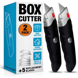 INTERNET'S BEST Premium Utility Knife Set | Retractable Box Cutter with Rubber Handle | Heavy-Duty Cutting for Cardboard, Carpet, Plastic | Retractable Blade | Includes 2 Razor Knives & Extra Blades