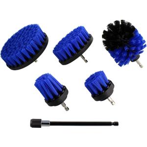 ABN 1/4in Drive Nylon Scrubber Drill Attachment Cleaning Brush 5pc Set with 1pc Extension - Blue Medium Bristle