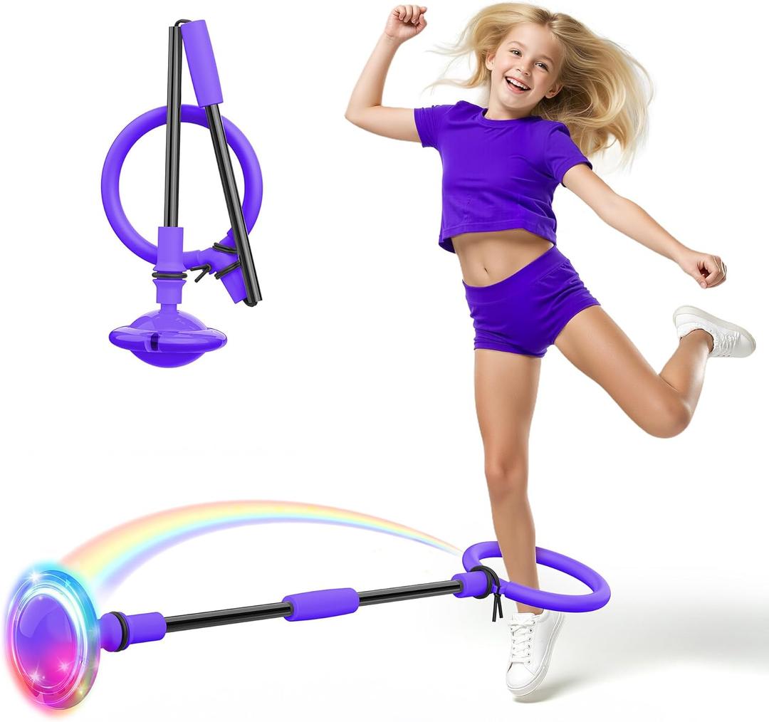 Ankle Skip Ball for Kids, Foldable Colorful Light Flash Wheel Skip Ball for Adults, Indoor Outdoor Game Toys for Kids, Gift for Girls, Boys Ages 5 6 7 8 9 10 11 12 Years Old - Purple