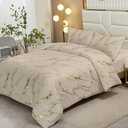 WONGS BEDDING Gold Metallic Marble Khaki Comforter Set California King Foil Print Glitter Bedding Sets with 2 Pillowcases for All Seasons, Soft Microfiber Filling Bedding Duvet Set 104"x96"