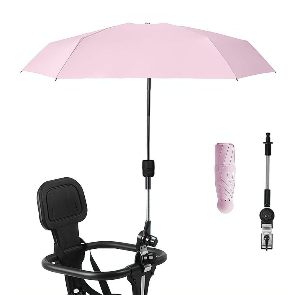 Stroller Sunshade Clip-on Adjustable Universal, Adjustable Steering Angle, Reinforced Umbrella Frame, Compact and Lightweight, Suitable for All Kinds of Strollers(Pink)