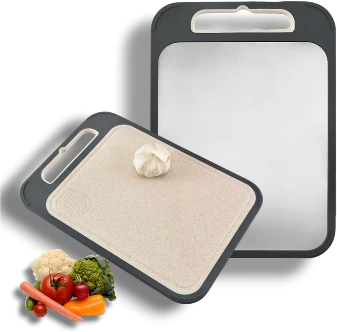 Double-Sided Stainless Steel Cutting Board (14x10In)  Metal Chopping Board for Kitchen, Easy to Clean, Dishwasher Safe, Durable & Hygienic