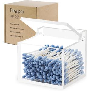 Clear Acrylic Qtip Holder With Lid Cotton Balls Swab Organizer,Square Q Tip Storage, Floss Picks, Bath Salts, Cotton Wab Holder,Home Bathroom Decor (DP011)