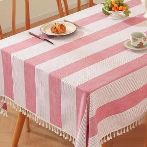 TruDelve Cotton Rectangular Tablecloth Red Striped Tablecloths Farmhouse Fabric Tablecloths for 6 Foot Rectangle Tables (86"x55", Red)