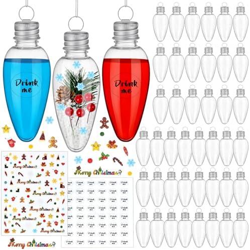 Aweyka 42 Pcs Christmas Fillable Clear Bulbs Ornaments Christmas Booze Balls Plastic Hanging Light Bulb Ornaments with Screw Off Cap and Stickers for DIY Crafts Candy Home Xmas Tree Party Decoration