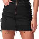 Sghenr Women's Mid Rise Color Block Patchwork Ripped Cute Mini Jean Skirt (Black, S)