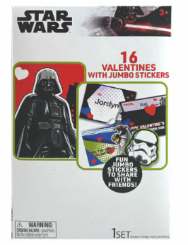 Star Wars 16 Valentines with Jumbo Stickers, 3 Pack