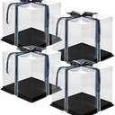10 Inch Clear Cake Box,4 Pcs 10" X 10" X 9" Transparent Cake Box with Ribbon for 8" Cakes- Tall Cake Boxs- Clear Gift Boxes with Lid for Wedding Party and Gift Display (Black-4 Set)