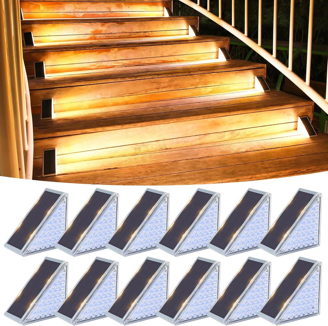 VOLISUN Solar Step Lights for Outside 12 Pack, Solar Stair Lights Outdoor | Waterproof IP67,28 LED,1200 mAH Outdoor Step Light,Outdoor Decor for Garden Stair, Deck, Front Step, Front Porch,and Patio