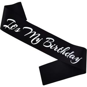 It's My Birthday Sash, Silver Foil Letter Black Birthday Sash for Women or Men Bday Party Supplies, Gifts for Bday Party Favors