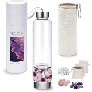 Crystal Water Bottle with 3 Changeable Stones-Amethyst, Rose Quartz & Clear Quartz Crystals,for Tea Lovers
