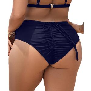 Leoparts Plus Size Women's Bikini Bottom High Waisted Drawstring Swimsuit Bottoms Ruched Full Coverage Bathing Suit Briefs (L)