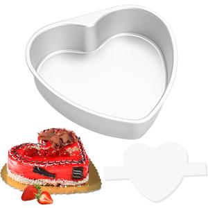 8 Inch Heart Shaped Cake Pan with 50 Pieces Parchment Paper,Non-stick Aluminum Heart Cake Pan Baking Tin for Birthday Wedding