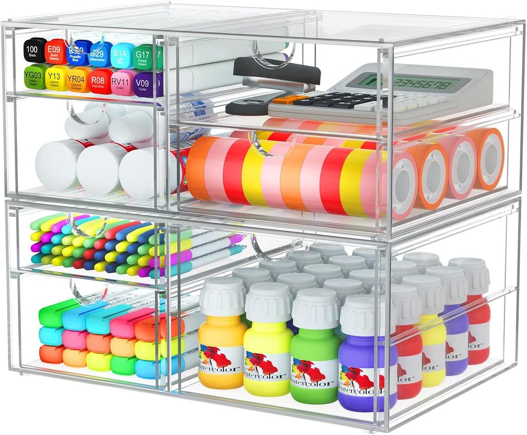 caktraie 2 Pack Desk Organizers, Makeup Organizer Storage with 7 Drawers, Desktop Office Supplies, Clear Desk Accessories, Dustproof Drawer Organizer and Storage for Make Up, Jewelry, Pen