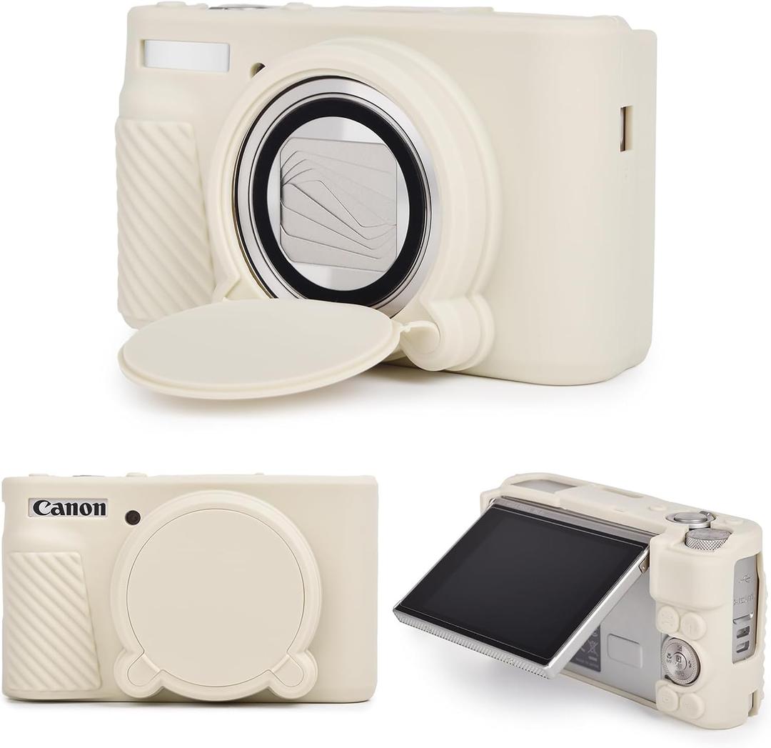 MUZIRI KINOKOO Silicone Case Compatible for Canon Powershot SX740/SX730 HS Digital Camera - Soft Rubber Protective Sleeve with Removable Lens Cover - Anti-Slip & Anti-Scratch - Off White