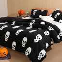 Halloween Comforter Cover Set Queen Size 3D Jacquard Design Halloween Bedding Set Velvet Microfiber Duvet Cover with 2 Pillowcases Lightweight Warm for All Seasons(Black,White,Skull)