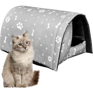 Fhiny Stray Cats Shelter, Waterproof Outdoor Cat House Foldable Warm Pet Cave for Winter Wild Animal Tent Bed Anti-Slip Kitten Cave for Feral Cat Dog Puppy Weatherproof Grey-L (L:21.7"×16"×14.5")