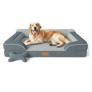 Extra Large Dog Bed, Orthopedic XL Dog Bed with Cooling Gel Memory Foam, Waterproof Pet Bed with Removable Washable Cover, 42" Pet Sofa Couch Dutch Velvet with Bone Toy, Dark Gray