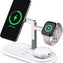 VBA 4 in 1 Wireless Charging Station for Apple MagSafe Charger,Fast Charging Magnetic Wireless Charger Stand with Night Light for iPhone 17 Air 16 15 14 13 12 Series,Apple Watch,AirPods Pro (White)