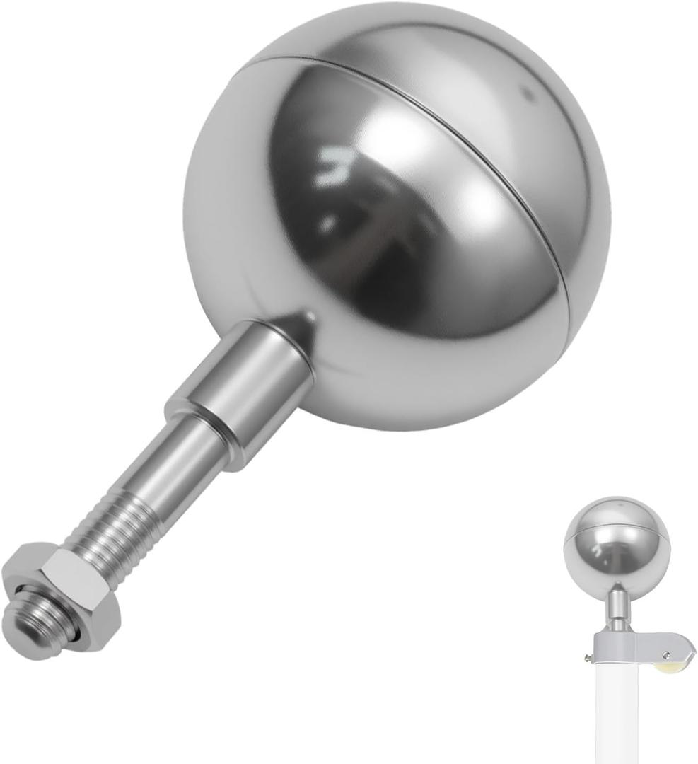 Flag Pole Ball Topper for Outdoor, Sliver Flagpole Ball Toppers Finial Replacement Weatherproof Flagpole Accessories Parts