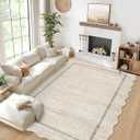 GarveeHome Scalloped Washable Rug 8x10 Rugs for Living Room Modern Bedroom Rug Large Area Rug Non Slip Throw Rugs Soft Low Pile Stain Resistant Carpet for Nursery Classroom Dining Room 8'x10' Beige