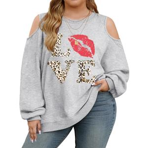 NANYUAYA Plus Size Cold Shoulder Sweatshirt for Women Graphic Long Sleeve Shirt Casual Off The Shoulder Tops (Gray, XXXL)