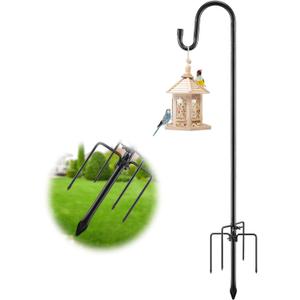 92" Tall Bird Feeder Pole with Shepherds Hook - Heavy Duty Rustproof Stand for Hummingbird Feeders,Wind Chimes,String Lights - Outdoor Garden Decor Hanger, Black