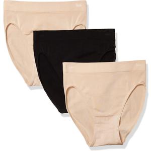 Wacoal Women's B-Smooth Hi-Cut Brief Panty, 3 Pack (Medium, Sand, Sand, Black)