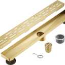 Linear Shower Drain, Brushed Gold Shower Drain 28 Inch with Removable Grate, SUS-304 Stainless Steel Rectangle Floor Drain with Leveling Feet and Hair Strainer, Bathroom Modern Drain SD-101