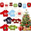 Harrycle 14 Pieces Ugly Sweater Ornaments for Christmas Tree Ugly Sweater Knitting Crochet Christmas Ornaments Party Decoration Snowflake Reindeer Mini Hats Knit Hanging Sign for DIY Holiday Xmas