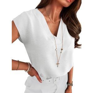ANRABESS Women Tops Cap Sleeve Dressy Casual V Neck Shirts 2026 Summer Business Work Blouses Outfits Trendy Spring Clothing, Small