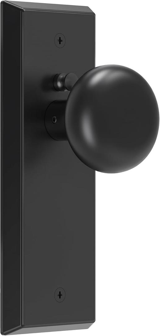 Matte Black Privacy Door Knob with Lock - Bedroom & Bathroom Door Handle Set, Antique Brass Finish Vintage Design, Solid Metal Interior Door Locking Knob