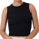 3 x YUNOGA Workout Tank Tops for Women Athletic Sleeveless Ribbed Crop Tops Essentials High Neck Crew Neck Yoga Tanks Shirts (Black, XL)