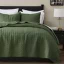 palassio Olive Green 100% Cotton Quilt Queen Size Bedding Sets with 2 Pillow Shams, Textured Lightweight Soft Bedspread Shabby Chic Coverlet, Quilted Comforter Bed Cover for All Season, 3 Pieces