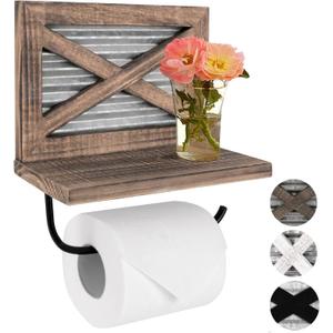 Autumn Alley Rustic Farmhouse Toilet Paper Holder with Shelf for Wipes - Rustic Farmhouse Bathroom Decor - Farmhouse Bathroom Accessories and Western Bathroom Decor Wall Mounted, Brown Wood (No bracket)