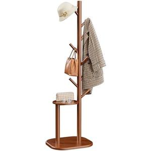 Pipishell Coat Rack, Freestanding Hall Tree with 8 Hooks & Storage Shelf, Solid Wood Base, 66.3″ Tall Coat Rack Stand for Coats, Hats, Bag in Entryway, Bedroom, Living Room, Brown, PIFCR11BN