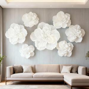 YooNotee 6 Pcs 24 Inch Large Paper Flowers Decorations Giant Big Mexican Crepe Tissue Paper Flowers for Wall Decor Fiesta Wedding Bridal Shower Birthday Dia De Los Muertos Party Supplies(White)