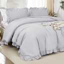 Litanika Light Grey King Size Comforter Set, 3 Pieces Ruffle Farmhouse Aesthetic Bedding Comforter Set, All Season Soft Lightweight Fluffy Microfiber Bed Set(104x90In Comforter, 2 Pillowcases)