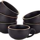 Coffeezone Set of 6 Cups Vintage Design 12 oz Professional Barista Ceramic Latte Art Cappuccino Cups Set (Rough Black * 6)