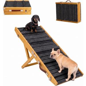 Dog Ramp for Couch & Bed for Dogs, Foldable Small to Large Dog Ramps for Bed Sofa Car - 5 Adjustable Height (10.8"-23.5"), Portable, Wider and More Stable, Non-Slip, Carry Handle, Walnut