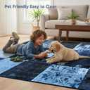 DweIke Washable 8x10 Area Rugs for Living Room, Large Modern Geometric Floral Bedroom Rug, Non-Slip and Stain Resistant Low Pile Throw Carpets for Dining Room Home Hardwood Floor Decor, Navy Blue