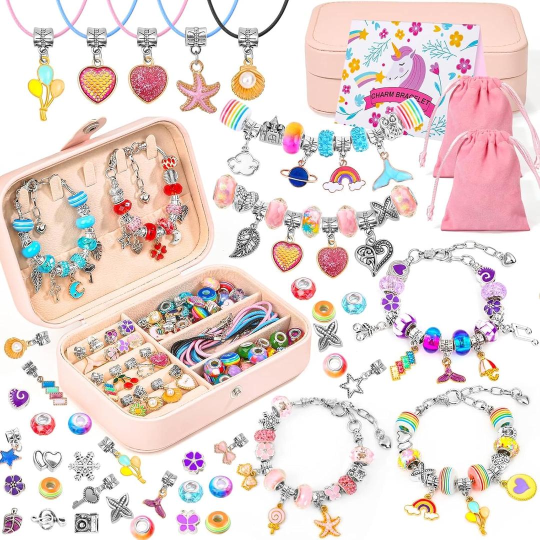 150Pcs Charm Bracelet Making Kit with Jewelry Box Beads for Jewelry Making Kit with DIY Crafts Gift for Bracelet Women Birthday Valentine Gifts Christmas